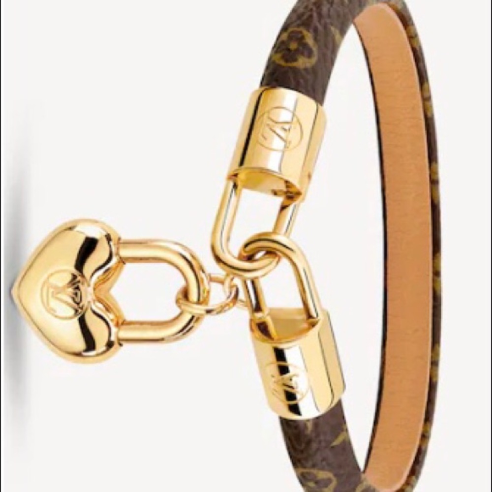 Authentic Louis Vuitton Monogram Canvas Bracelet with Gold Heart Charm & LV Box